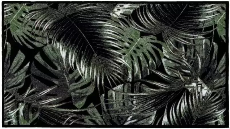 Leen Bakker Mat Universal Palm Leaves zwart 67x120 cm