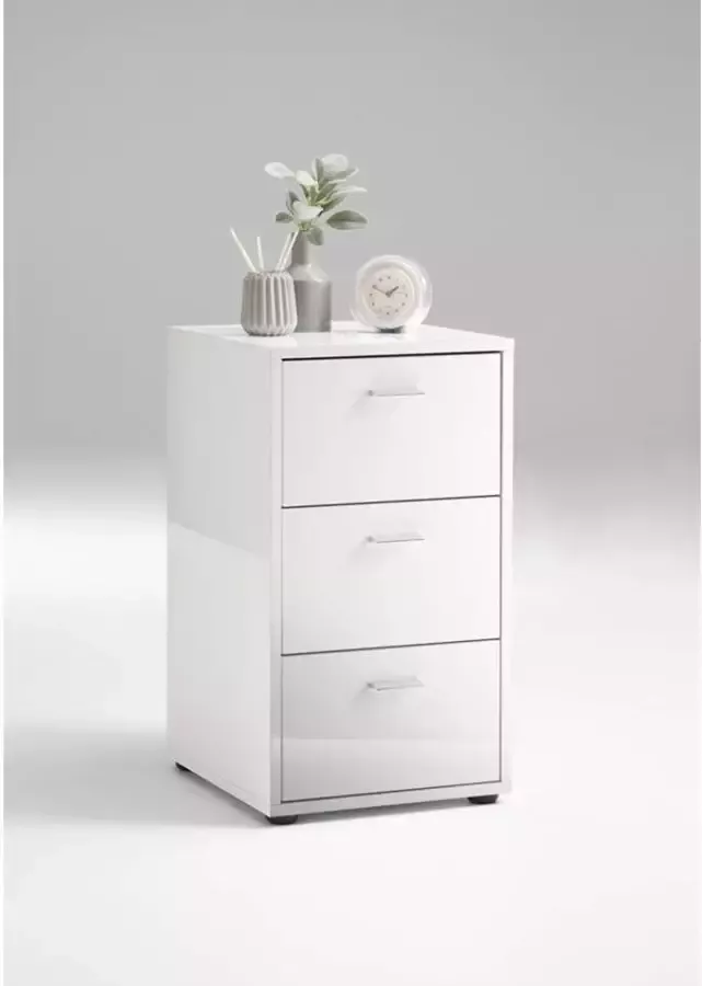 Leen Bakker Nachtkastje Virginia 3 lades hoogglans wit