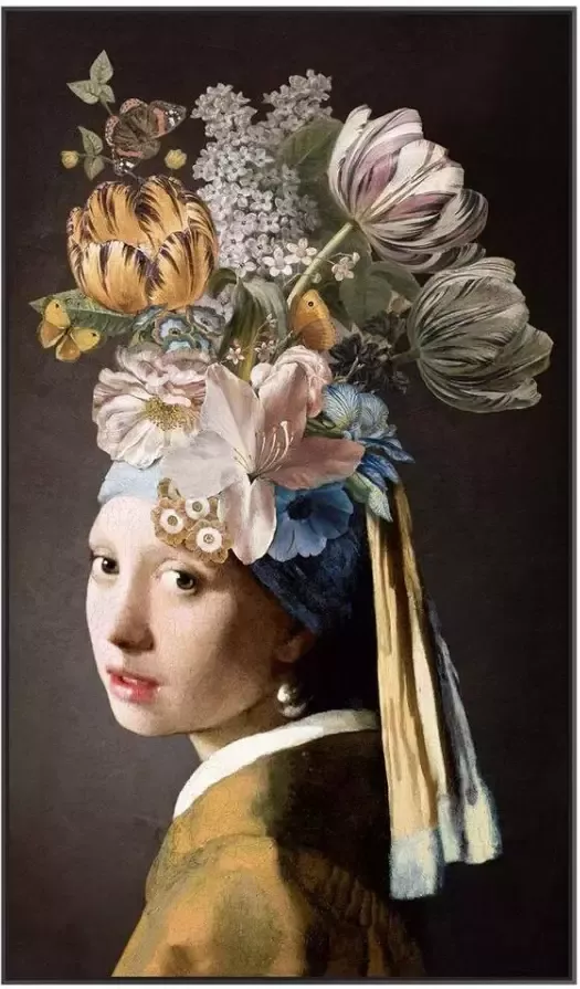 Leen Bakker Schilderij Meisje met de Parel met bloemen multikleur 118x70 cm - Foto 5