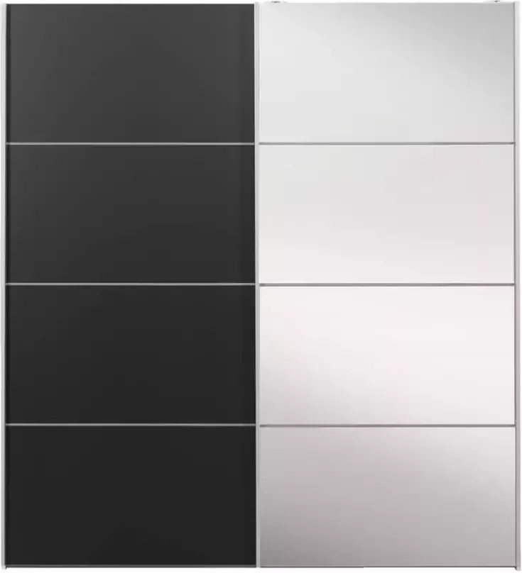Leen Bakker Schuifdeurkast Verona wit zwart spiegel 200x182x64 cm