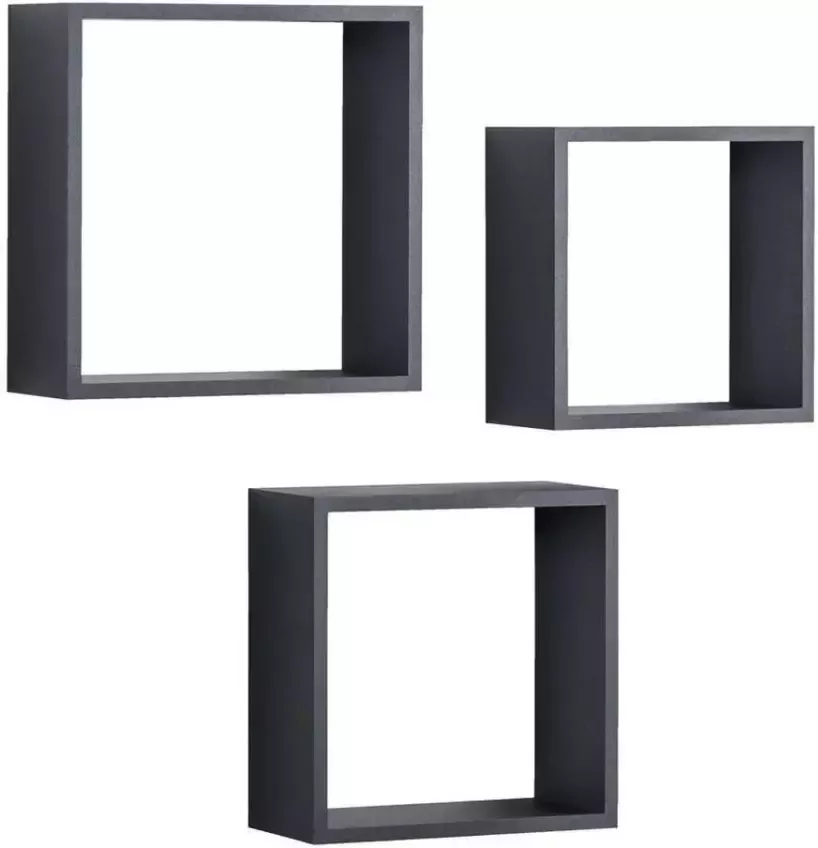Leen Bakker Wandkubus Duraline Triple 3 stuks zwart 30x30x12 cm