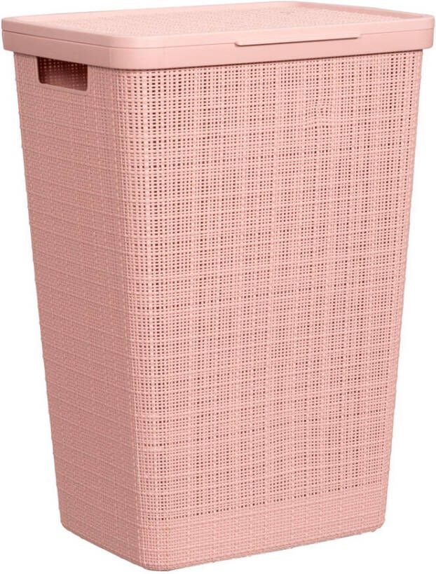 Leen Bakker Wasmand met deksel Roze 58 Liter Kunststof - Foto 1
