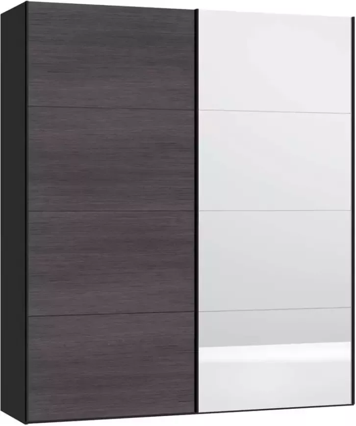 Stock schuifdeurkast grijs gestreept spiegeldeur 236x203x65 cm Leen Bakker