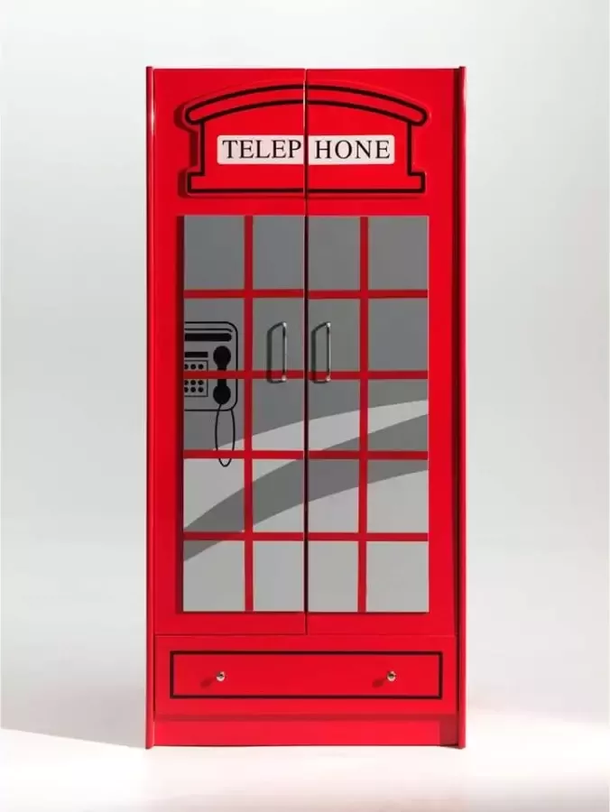 Vipack 2-deurs kledingkast Telefooncel London rood 190x90x56 cm Leen Bakker