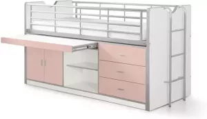 Vipack halfhoogslaper Bonny met uitschuifbaar bureau roze 116x96x207 cm Leen Bakker