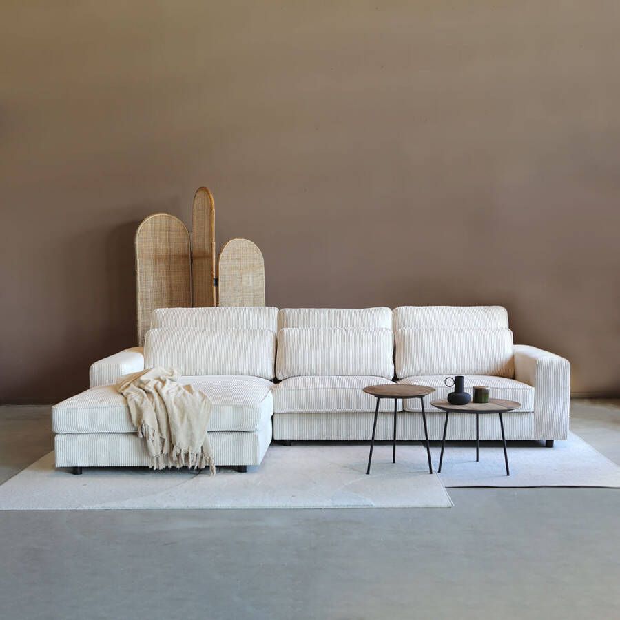 Lizzely Garden & Living Hoekbank Lech crème beige loungebank 295cm polyester bankstel links