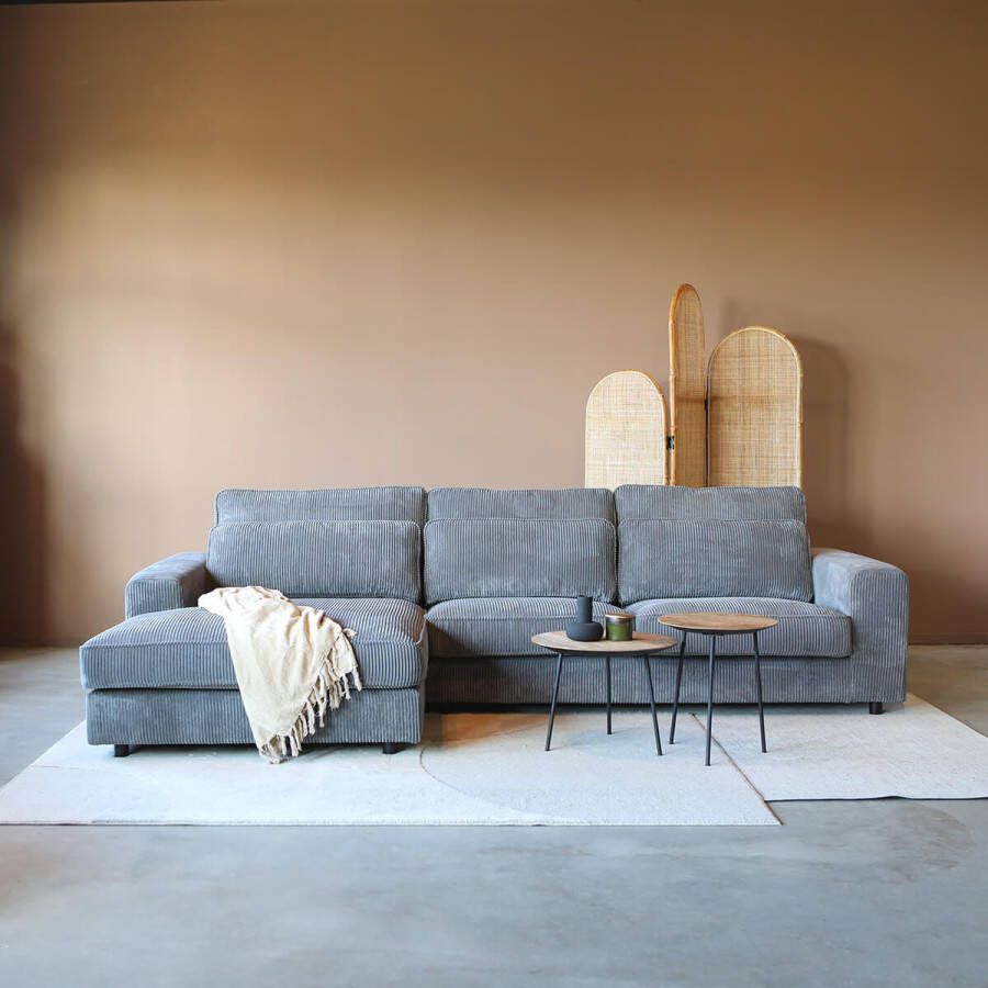 Lizzely Garden & Living Hoekbank Lech grijs loungebank 295cm polyester bankstel links