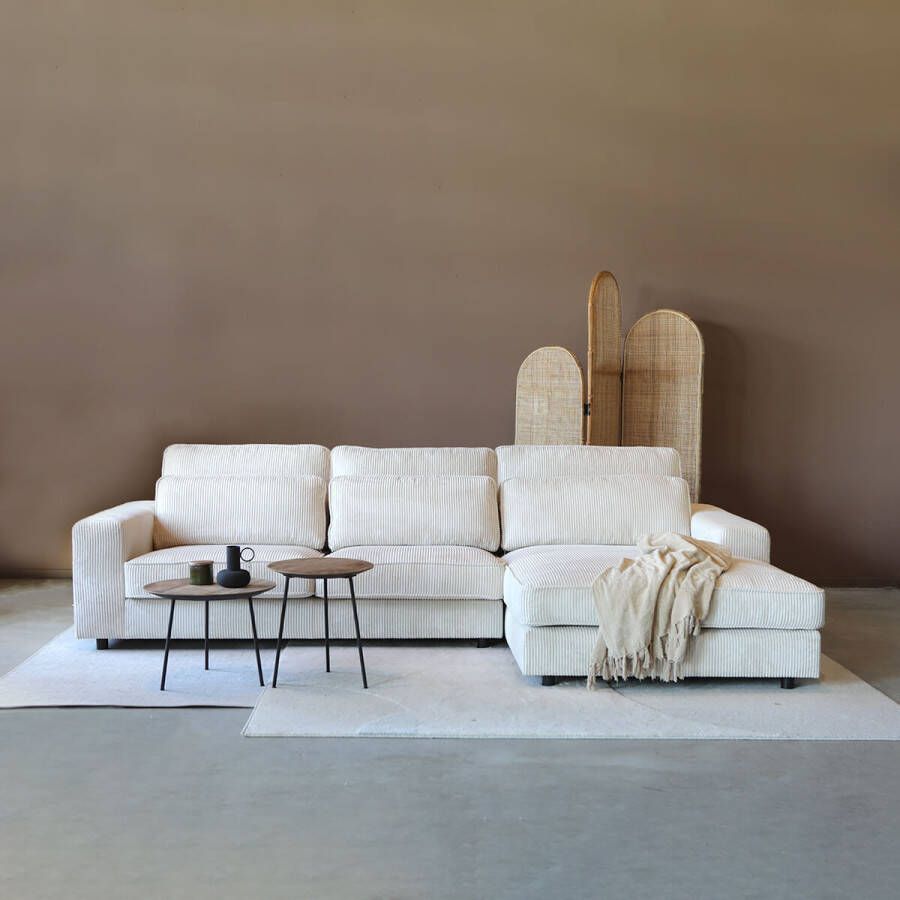 Lizzely Garden & Living Hoekbank Lech crème beige loungebank 295cm polyester bankstel rechts