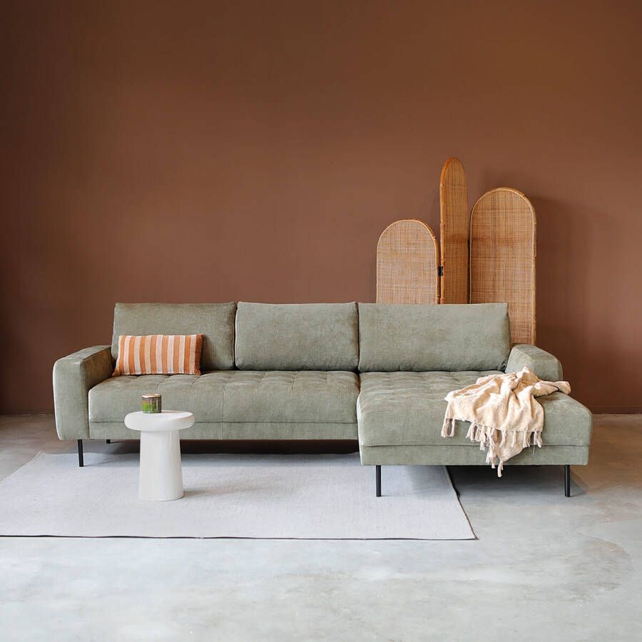 Lizzely Garden & Living Hoekbank Oreo groen grijs loungebank 275cm polyester bankstel rechts