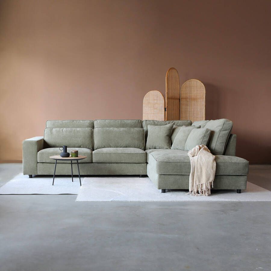 Lizzely Garden & Living Hoekbank Richie groen grijs loungebank 290cm polyester bankstel rechts