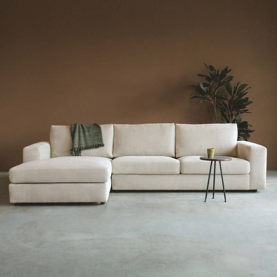 Lizzely Garden & Living Hoekbank Uno crème beige loungebank 300cm polyester bankstel links