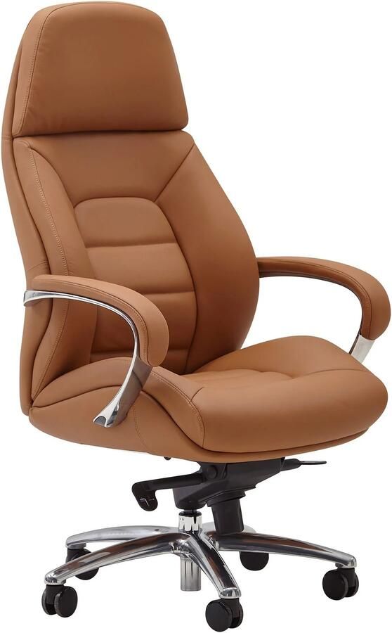 Amstyle Bureaustoel echt leer caramel ergonomisch