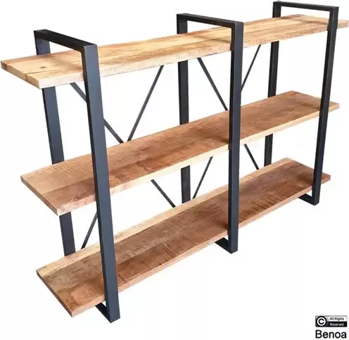 Benoa Boekenkast Mango metaal 180x40x120 cm Stellingkast Schappenkast mangohout wandkast - Foto 2