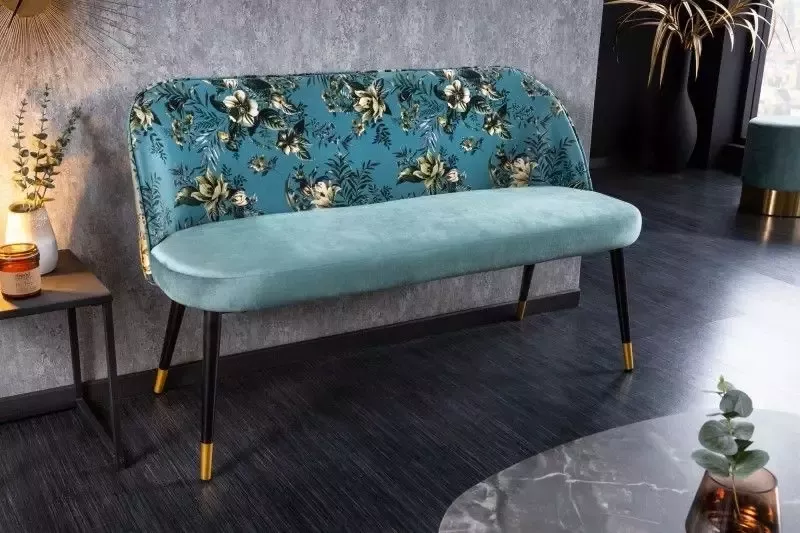 Invicta Interior Design bank PRÊT-À-PORTER turquoise fluwelen bloemmotief en gouden voetdoppen 41706