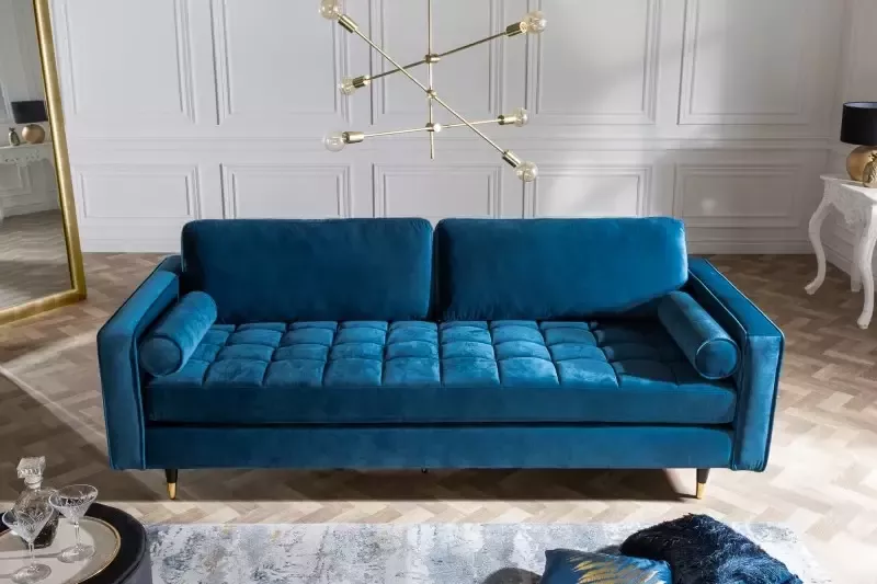 Invicta Interior Design 3-zitsbank COZY VELVET 220cm petrol blauw fluwelen binnenvering lounge 39844 - Foto 3