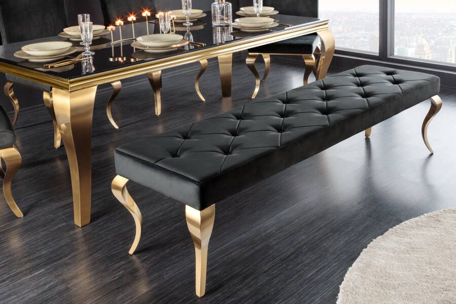 Invicta Interior Design bank MODERN BAROK 175cm zwart fluweel goud roestvrij staal 43386