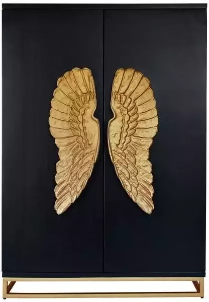 Invicta Interior Extravagante barkast ANGEL 140cm zwart mangohout met gouden vleugels 41107