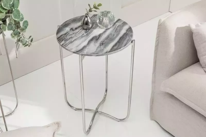 Invicta Interior Handgemaakte bijzettafel NOBLE I 40cm grijs marmer afneembaar tafelblad rond opvouwbaar 40369