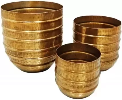 Invicta Interior Set van 3 bloempotten ORIENT 25 20 15cm metaal goud gehamerd ontwerp 41269 - Foto 2