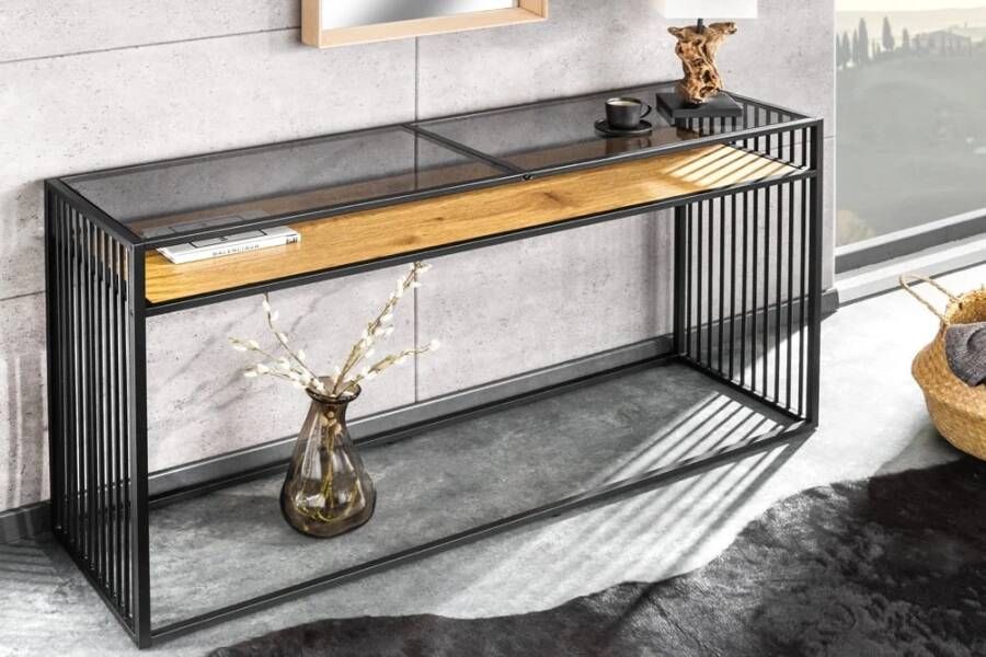 Invicta Interior Design consoletafel ARCHITECTURE 120cm zwart wild eiken rookglas 43272