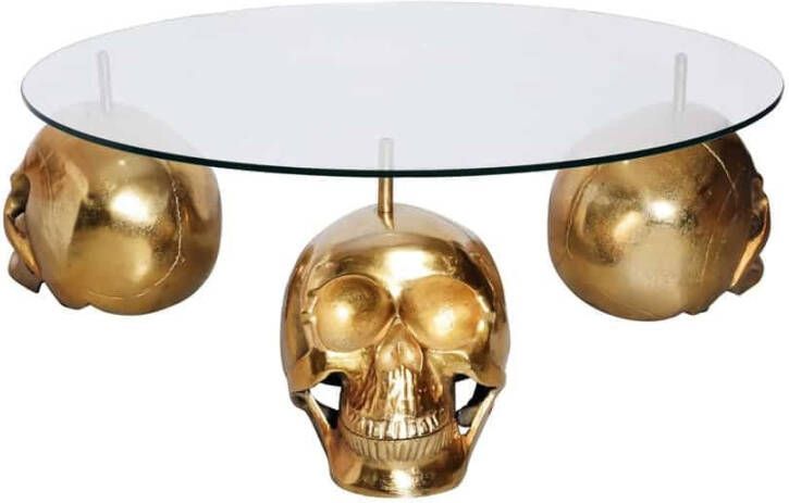 Invicta Interior Design salontafel SKULL XXL 90cm goud rond glazen blad metalen schedel handgemaakt 43496