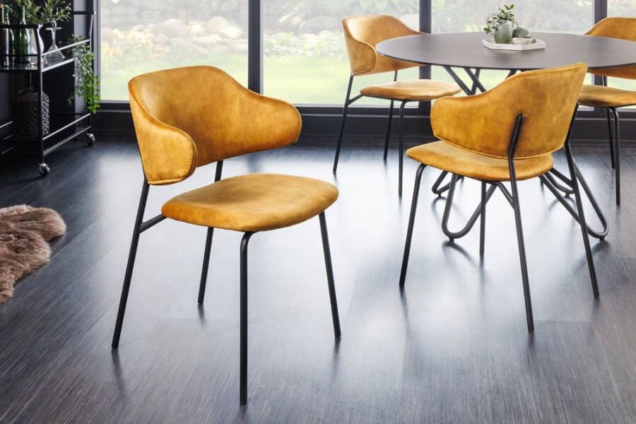 Invicta Interior Design stoel VOGUE mosterdgeel fluweel zwart metalen poten 43153