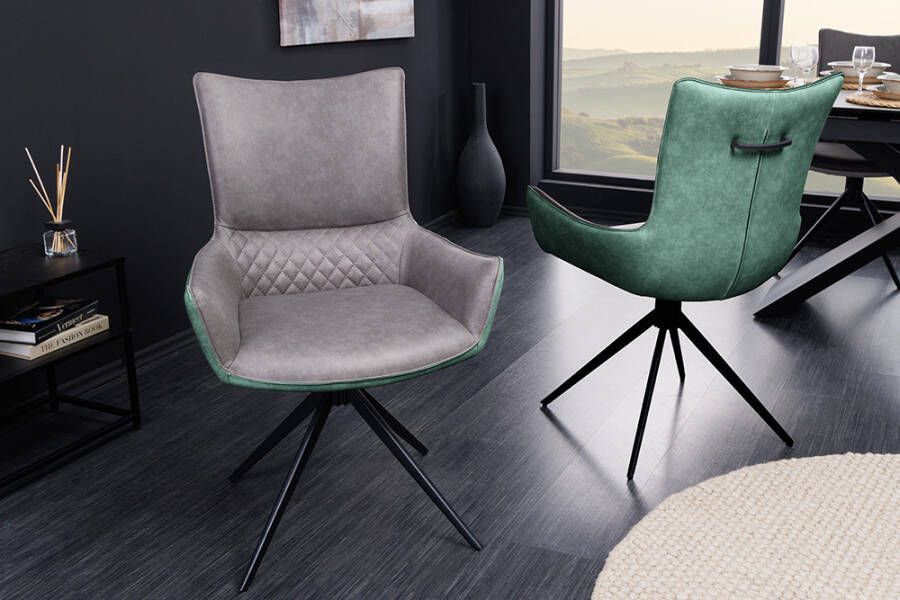Invicta Interior Draaibare design stoel ALPINE grijs groene armleuningen zwart metalen poten 43719