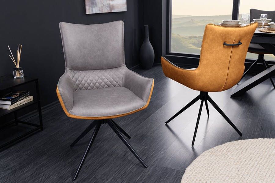 Invicta Interior Draaibare design stoel ALPINE grijsbruin zwart metalen poten armleuningen 43718