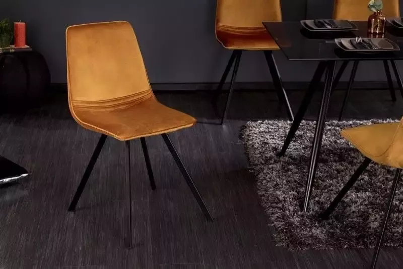 Invicta Interior Retro stoel AMSTERDAM STOEL mosterdgeel fluweel design klassieker 41318