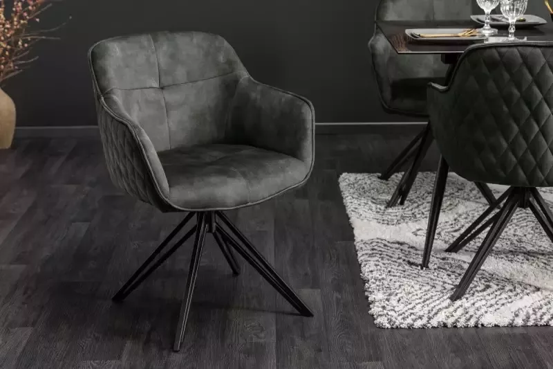 Invicta Interior Draaibare design stoel EUPHORIA donkergroen fluweel met armleuning metalen frame zwart 40261