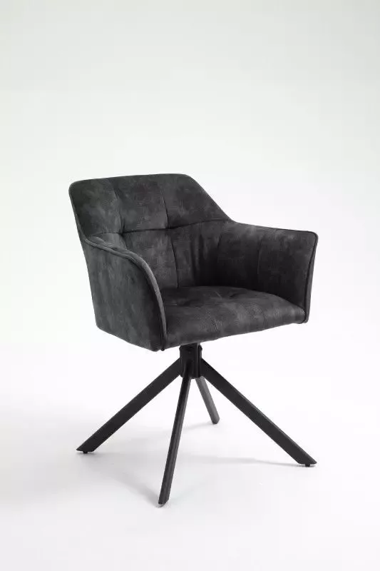 Invicta Interior Design stoel LOFT donkergrijs fluweel draaibaar zwart metalen frame met armleuning 42390