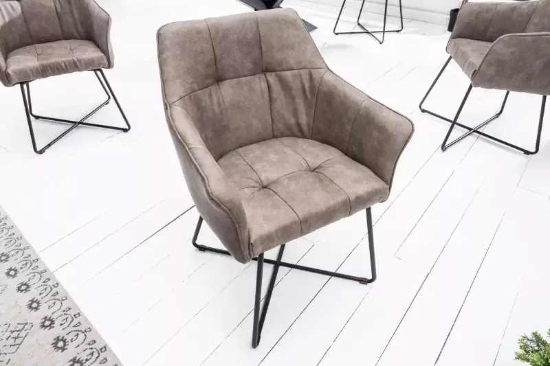 Invicta Interior Exclusief design stoel LOFT microvezel vintage taupe met armleuning 42475