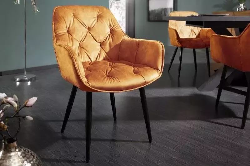 Invicta Interior Design stoel MILANO mosterdgeel fluweel met Chesterfield quilting 41179