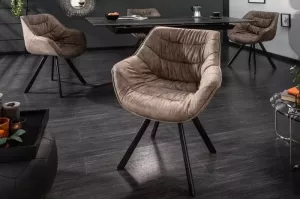 Invicta Interior Eetkamerstoel Dutch Comfort Taupe Fluweel Met Armleuning 38618