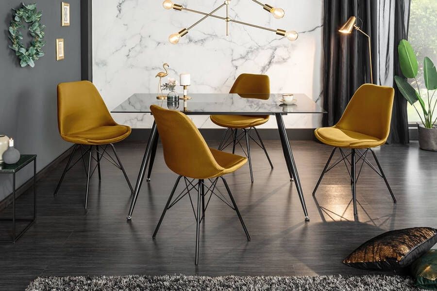 Invicta Interior Design stoel SCANDINAVIA MEISTERSTÜCK mosterdgeel fluweel zwart metalen poten 43063