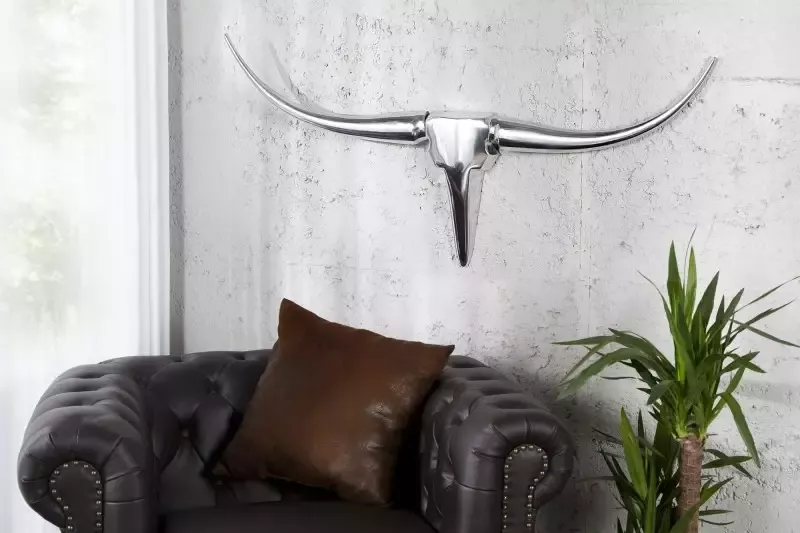 Invicta Interior Modern design wanddecoratie BULL L 100cm zilver aluminium stierenkop 8913 - Foto 2