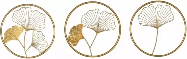 Invicta Interior Elegante wanddecoratie set van 3 GINKGO 40cm goud in filigrane bladvorm 41273 - Foto 2