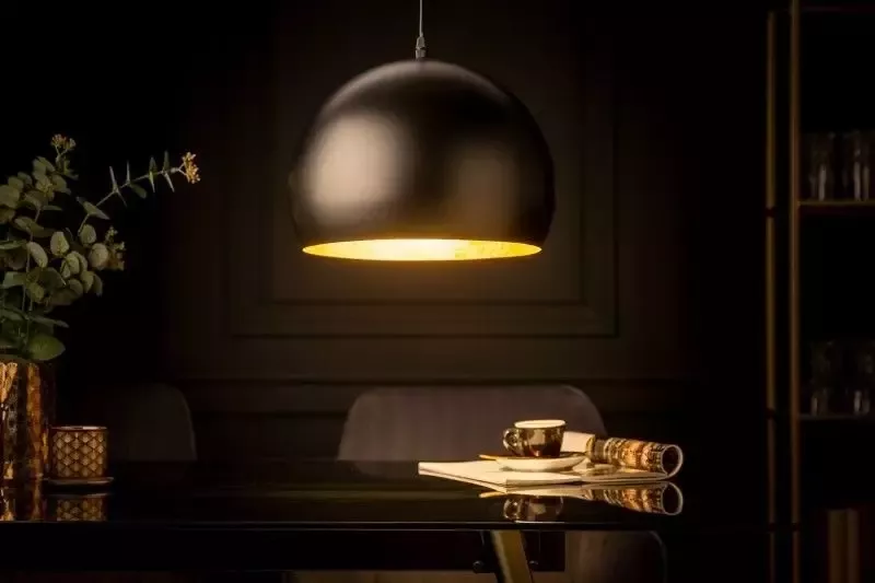 Invicta Interior Elegante hanglamp BLACK GOLDEN BALL 30cm zwart met bladgoud look 41320