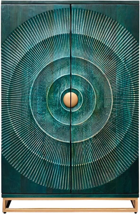 Invicta Interior Barkast GOLDEN SUNSET 140cm 3D mangohout turquoise handgemaakt 48526