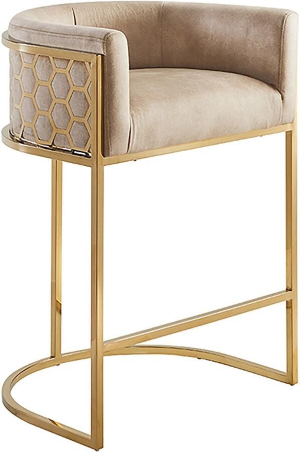 Invicta Interior Barkruk ELEGANCE fluweelbeige met goudkleurig roestvrijstalen frame 47503