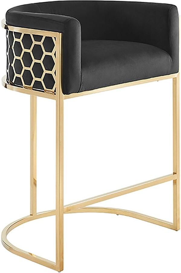 Invicta Interior Barkruk ELEGANCE fluweelzwart met goudkleurig roestvrijstalen frame 47502