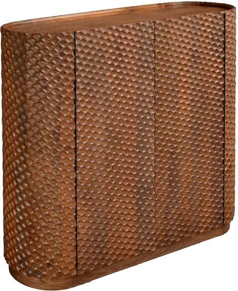 Invicta Interior Barmeubel ADLON 140cm 3D textuurfront afgeronde hoeken mangohout bruin met wijnrek 48821