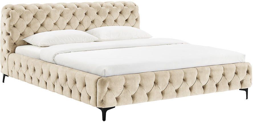 Invicta Interior Bed MODERN BAROCK 180x200cm fluweel champagne in chesterfield-stijl 46409