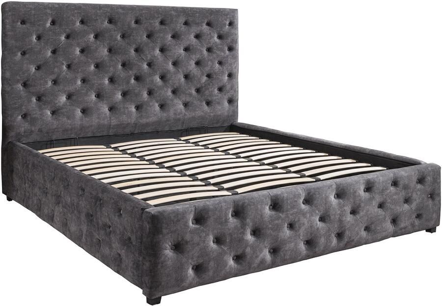Invicta Interior Bed PARIS 160x200cm Chesterfield-look fluweelgrijs met opbergruimte 45636