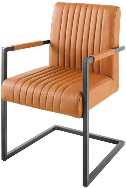 Invicta Interior Cantileverstoel BIG ASTON met armleuningen verende kern zwarte metalen poten vintage cognackleurig leer. 44530