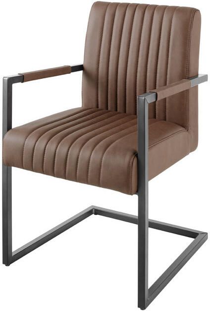 Invicta Interior Cantileverstoel BIG ASTON met armleuningen verende kern zwarte metalen poten vintage bruin leer. 44531