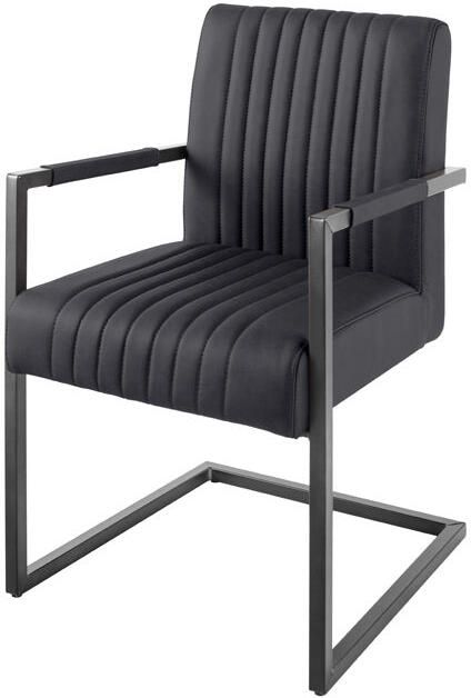 Invicta Interior Cantileverstoel BIG ASTON met armleuningen verende kern zwarte metalen poten zwart leer. 44533