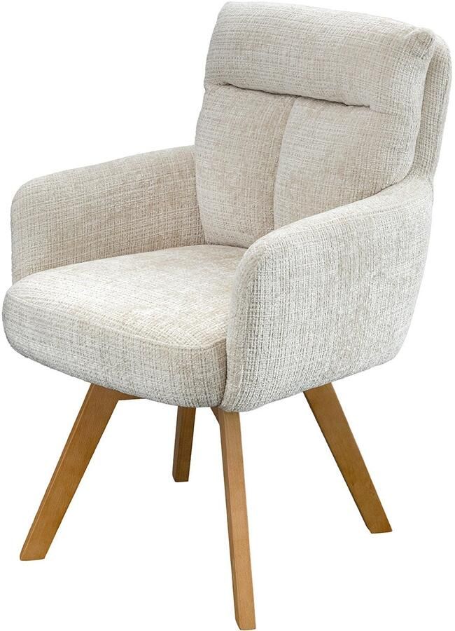 Invicta Interior Draaistoel BIG GEORGE met armleuningen van champagnekleurige chenillestof draaibaar. 47518
