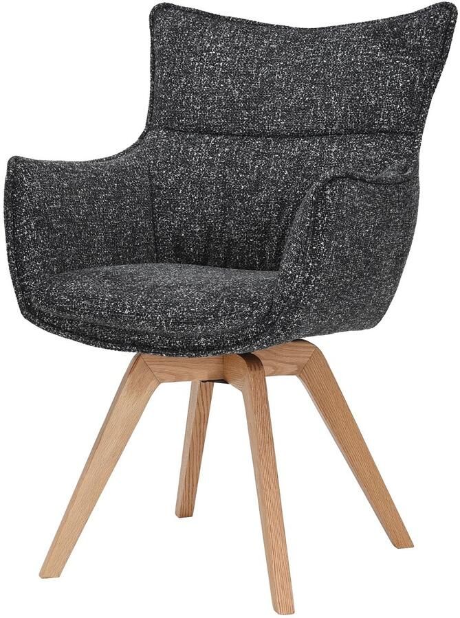 Invicta Interior Draaistoel VOGUE 360° met armleuningen antracietkleurige stof met structuur en naturel eikenhouten frame 47707