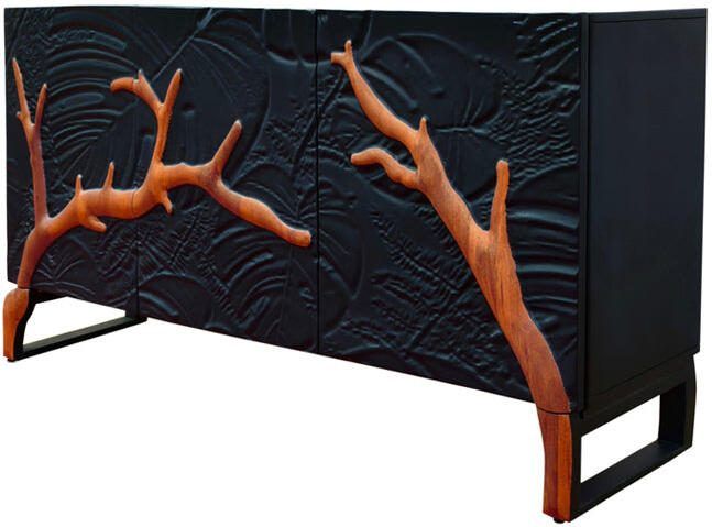Invicta Interior Dressoir FOREST 160 cm 3D mangohout zwartbruin 46199